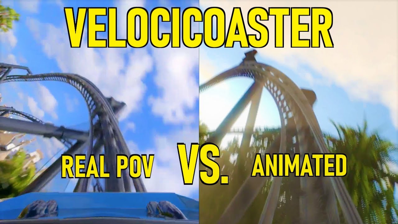Jurassic World Velocicoaster Real POV vs. Animation, Islands of Adventure Roller Coaster