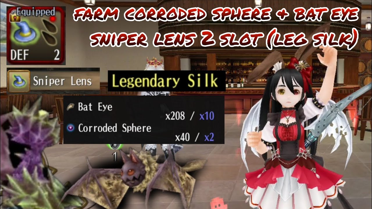 Toram online - farming material corroded sphere & bat eye crafting snipper lens (leg silk) - yusagi