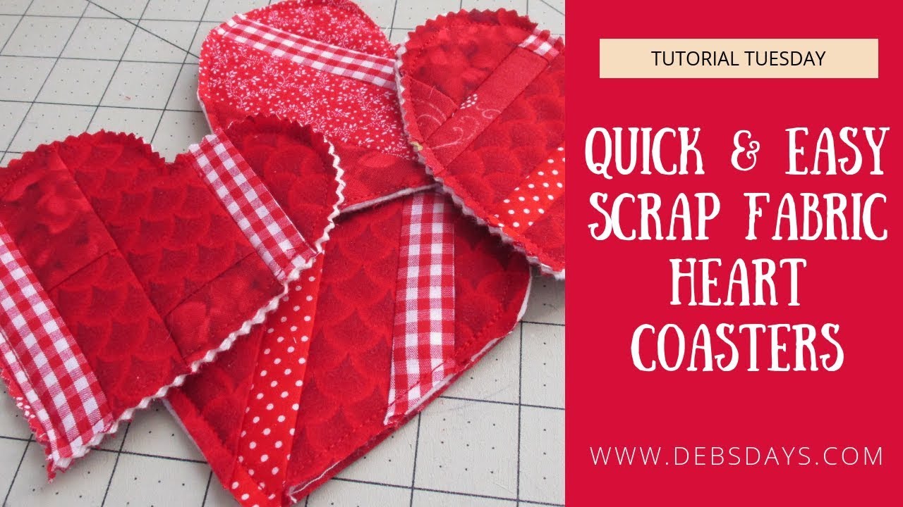 Learn How to Sew Easy Homemade Fabric Scrap Heart Drink Coasters - DIY Sewing Project