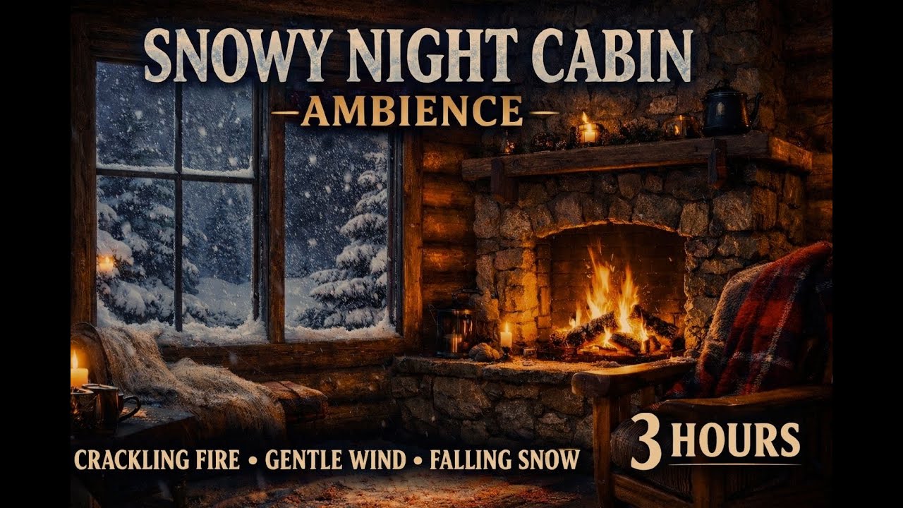 Snowy Night Cabin Ambience ❄️ Cozy Winter Sounds for Deep Sleep