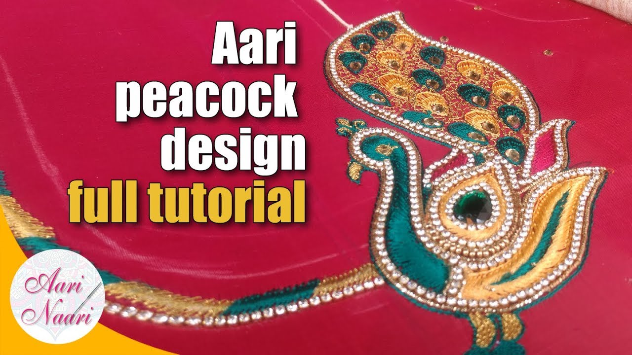 Aari peacock design full tutorial | peacock hand embroidery work | simple aari peacock design