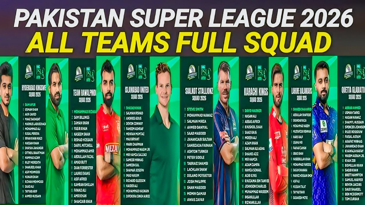 PSL 2026 - All teams Squad | Pakistan Super League 2026 All teams Squad | All 8 teams squad