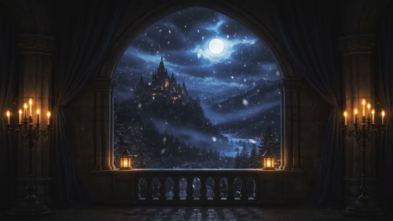 North Castle | Moon | Snow | Night | Projection | Ambiance | Live Wallpaper 4K
