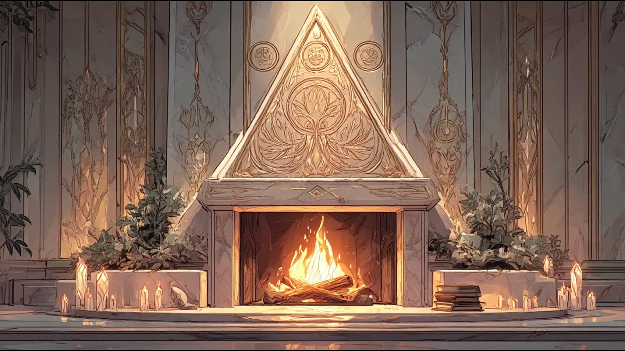 Dawn Court Fireplace Ambience | Soft Firelight, Morning Calm & Golden Air