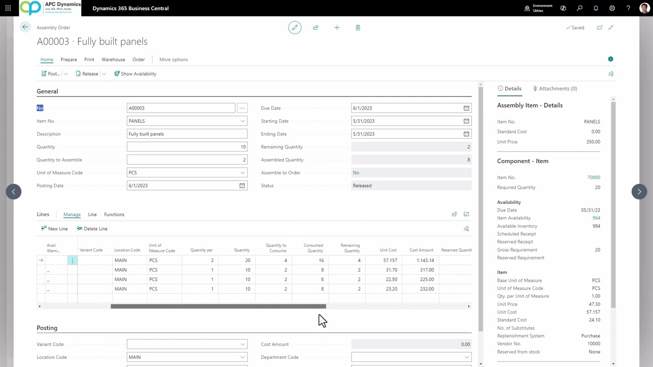 Assembly Order Processing in Dynamics 365 Business Central in 4 minutes