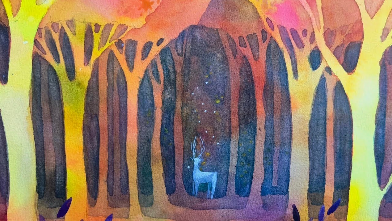 Creating a Magical Watercolor Forest 🌲 Negative Painting Technique