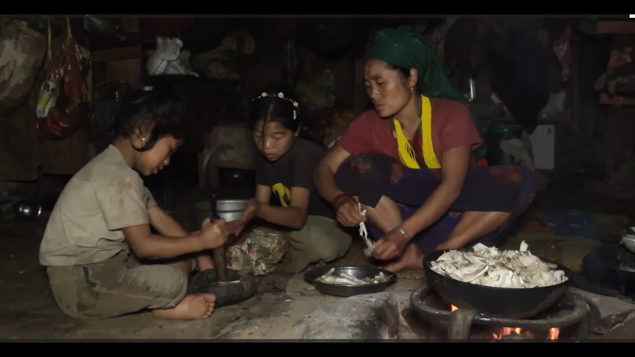 Nepali village ||Picking mushrooms and cooking vegetables in the village