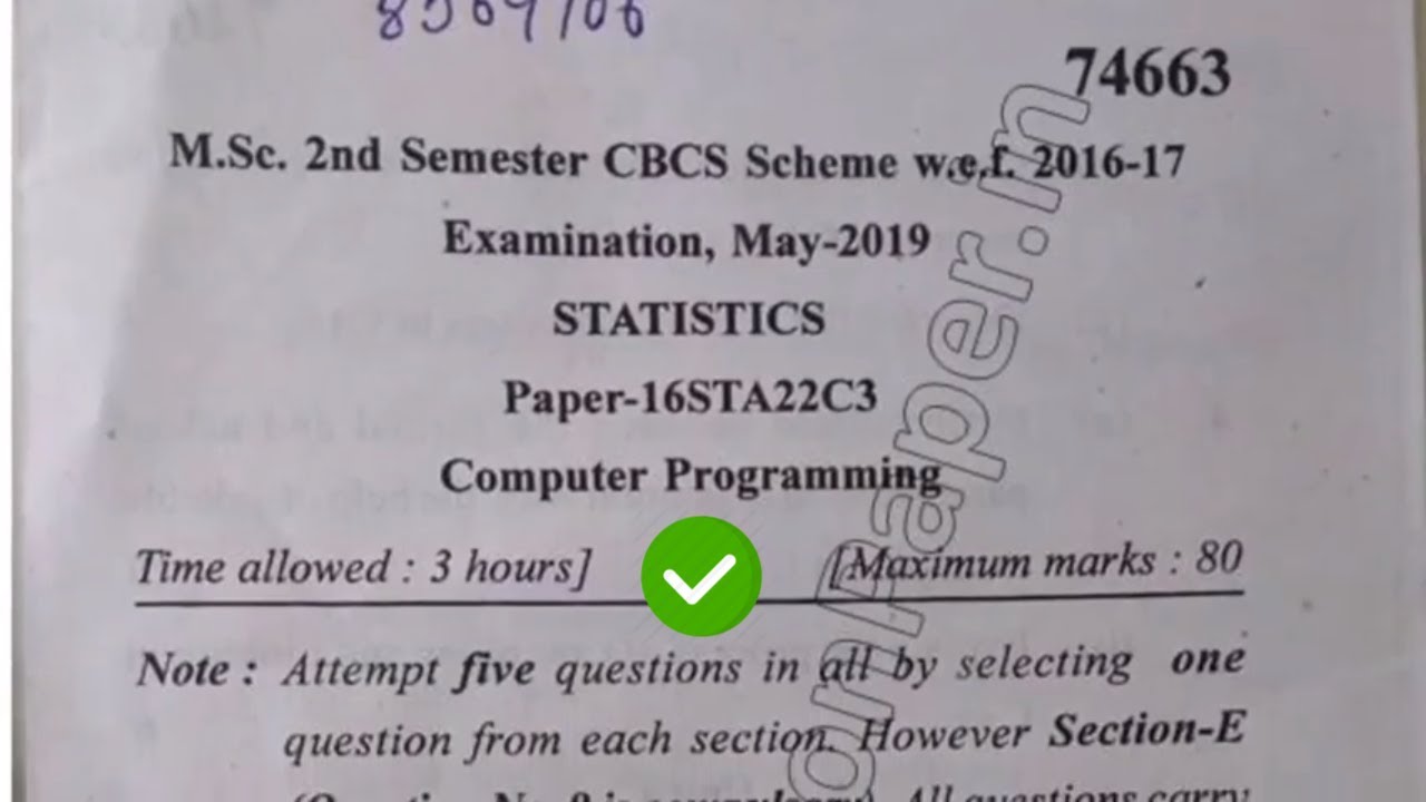 [2019] Mdu MSc Statistics 2nd Sem Computer Programming Inference Question Paper