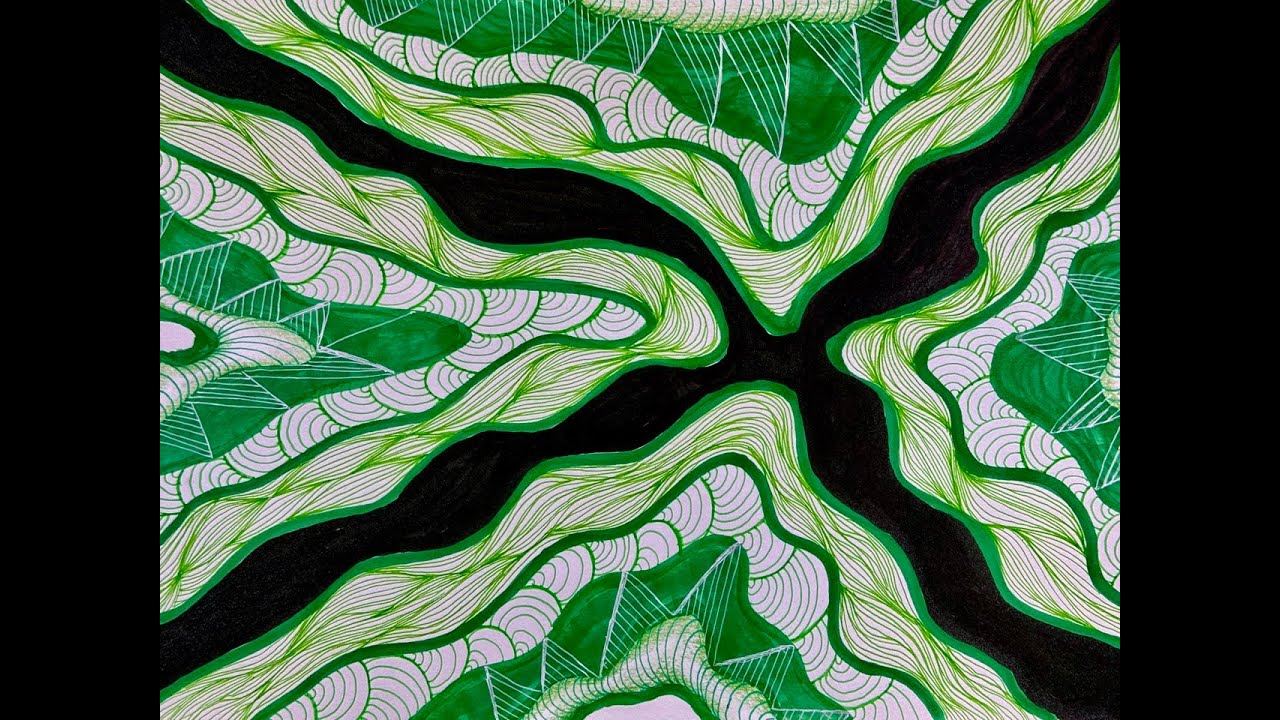Green Flow Zentangle Art – Relaxing Abstract Line Drawing