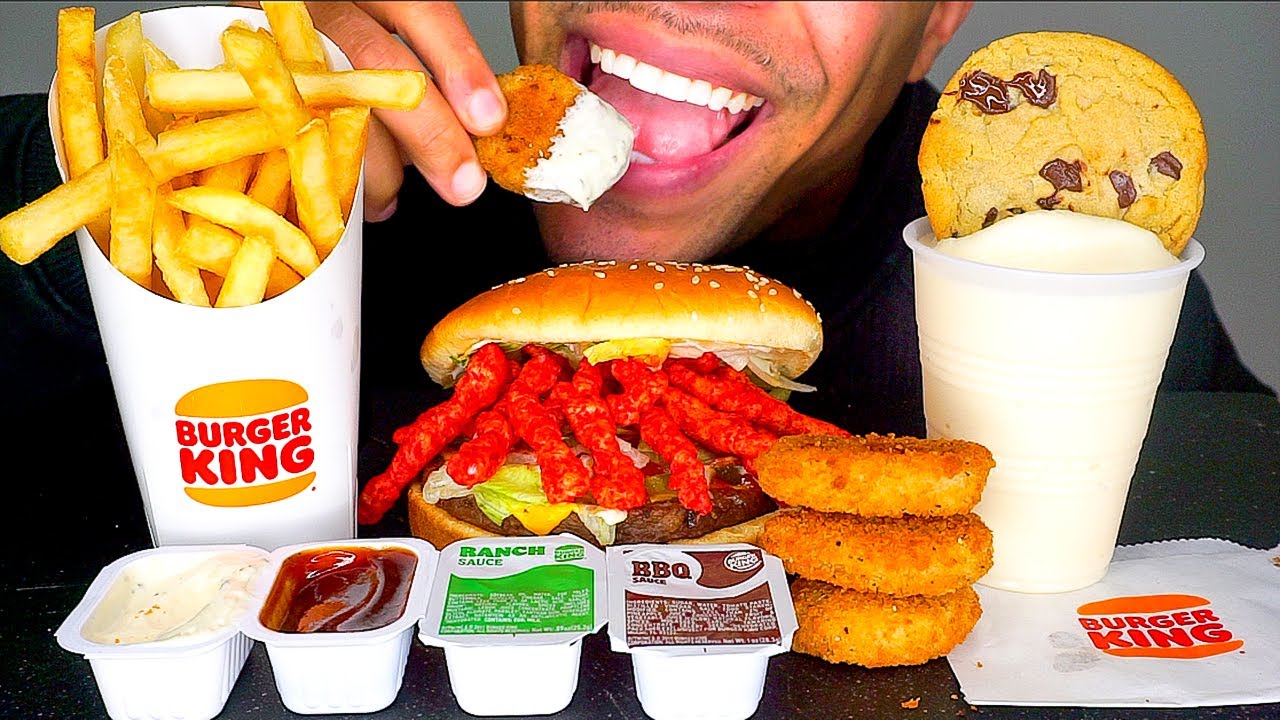 ASMR BURGER KING IMPOSSIBLE WHOPPER CHEETOS NUGGETS ICE CREAM COOKIE MUKBANG JERRY EATING NO TALKING