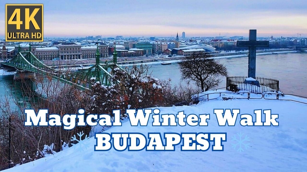 Snowy Winter Walk in Budapest 🇭🇺❄️ | Gellért Hill in Snow (4K UHD, No Talking)