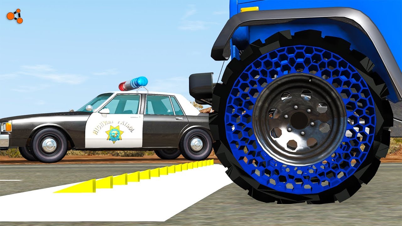 Beamng drive - Police Spike Strip Crashes #2