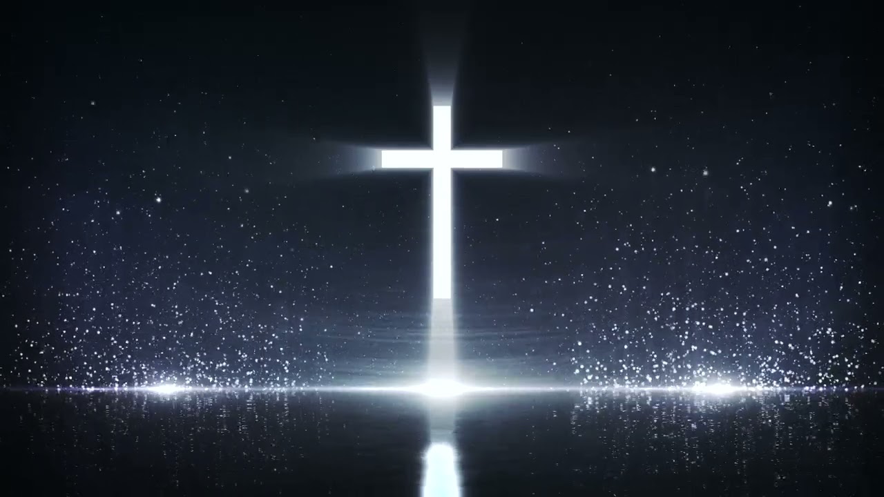 Blue Background White Particles Rising || Holy Cross Reflected on Water Video Background Loop