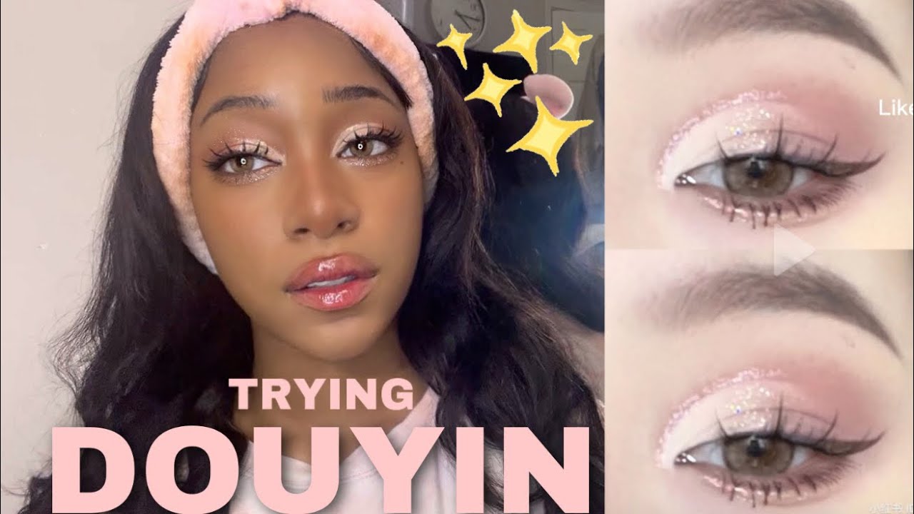 Black Girl Tries Douyin Makeup | Douyin Makeup on Dark Skin Tone | ft. Olens