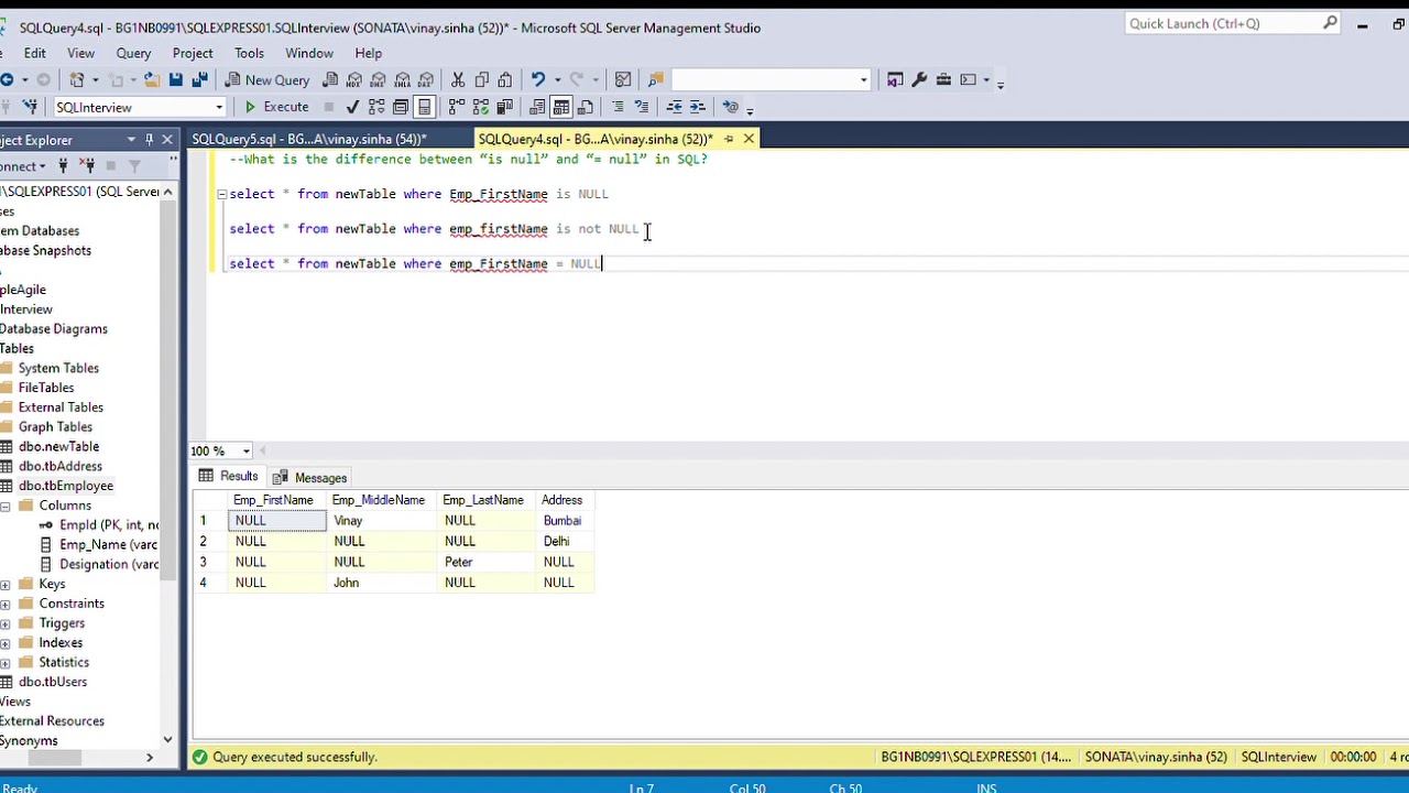 What is the difference between &ldquo;is null&rdquo; and &ldquo;= null&rdquo; in SQL