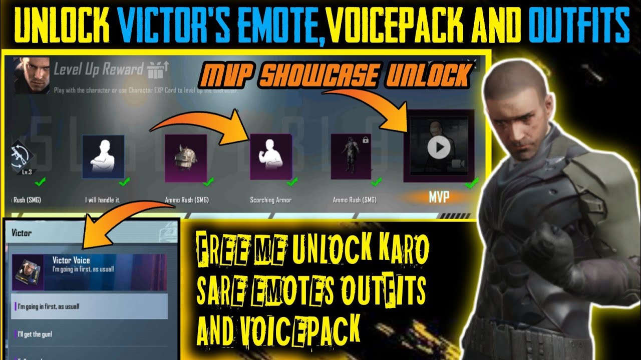 Unlock Victor's All Emotes and Voicepack And Outfits 🤩🤩 How to unlock victor mvp emote in bgmi