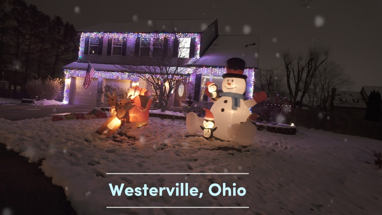 Quiet Evening Walk in Westerville, Ohio | Christmas Snowfall & Holiday Lights