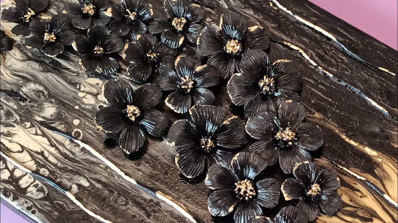 كيفية تشكيل أزهار 3D بعجينة السيراميك مع تقنية سكب ألوان الأكريليك Tableau décoratif :des fleurs 3D