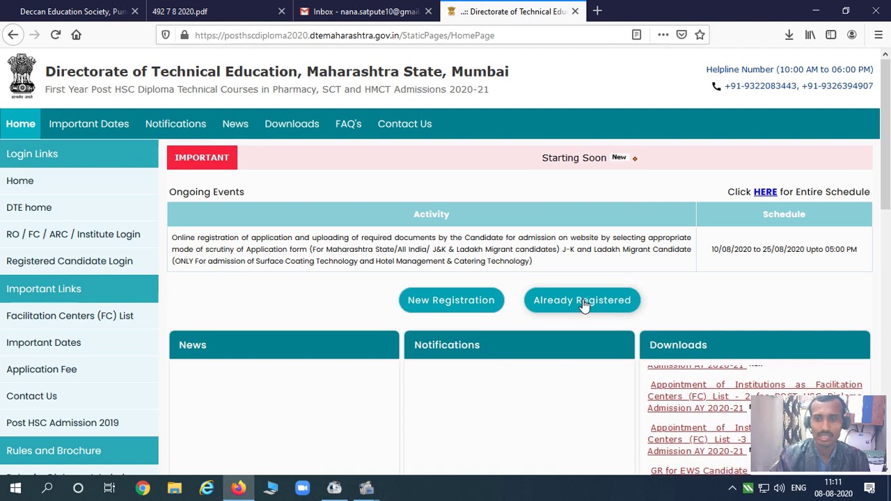 Registration process for Admission Post SSC and HSC Diploma courses