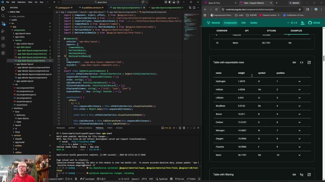 405 - ThreeJS and Angular Space And Time Application: Started Mat-Table Filtering