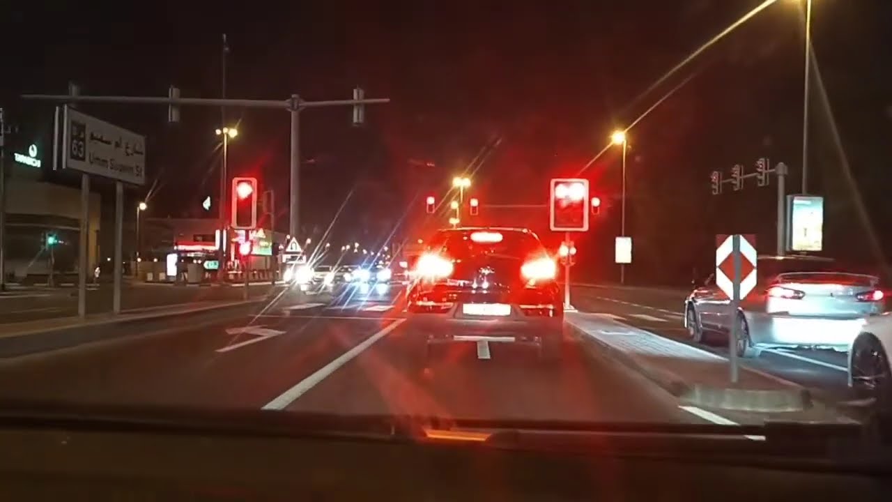 The beauty of Jumeirah Beach Road and Al Wasl Road. Midnight drive in Dubai.