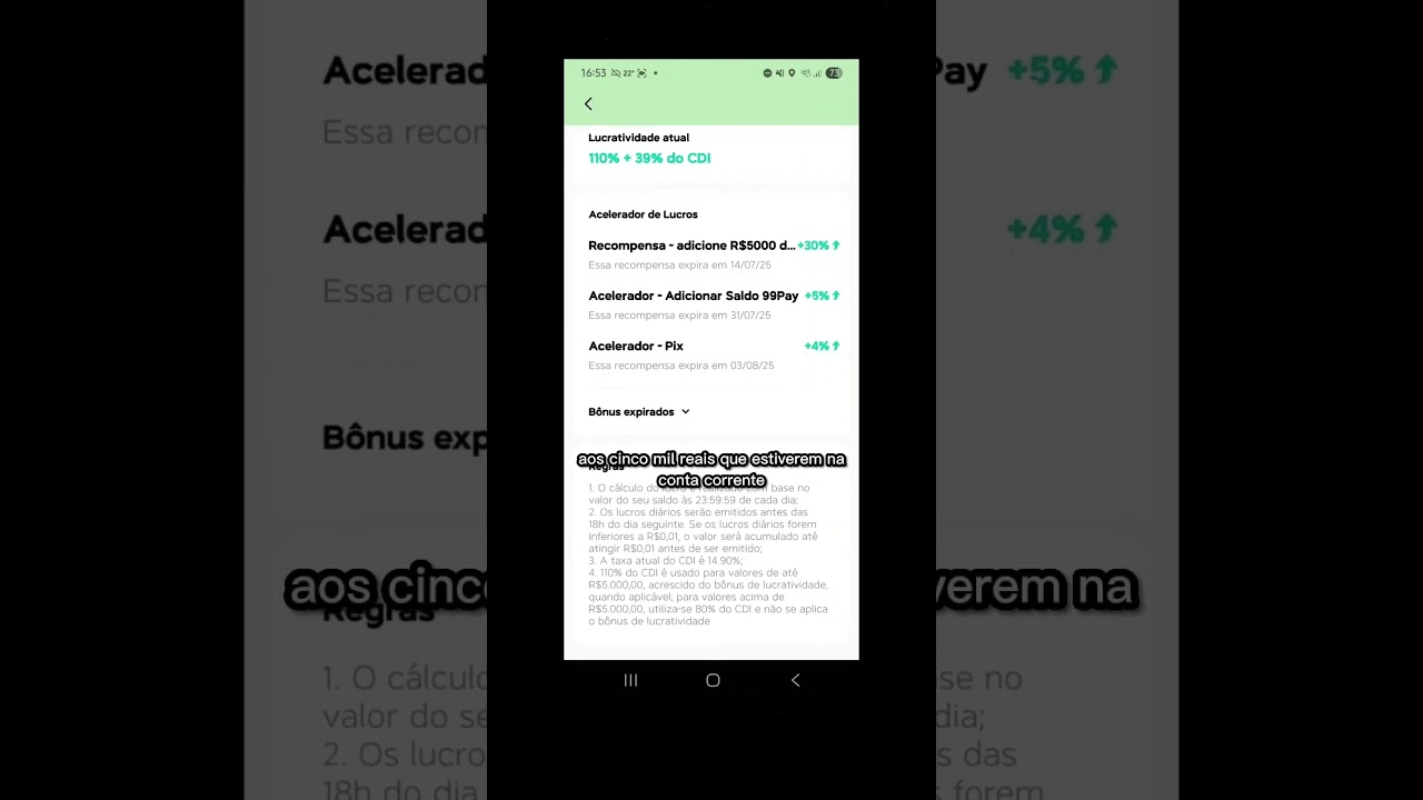 R$12.000 no 99pay, quanto rendeu?