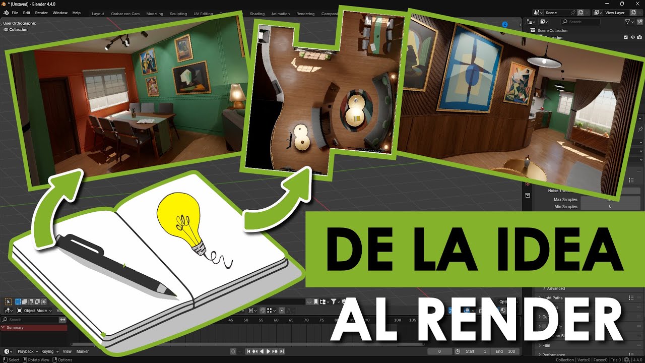 Mi primer Dise&ntilde;o de Interior - Proyecto y Render en Blender