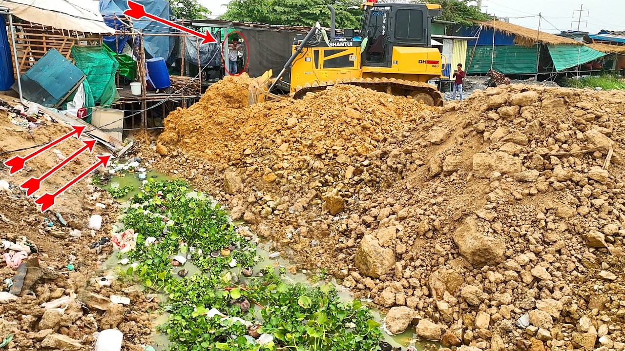Complete Soil Corner operation, Skill SHANTUI Bulldozer Pushing Soil Techniques, 20T DONGFENG TRUCKS
