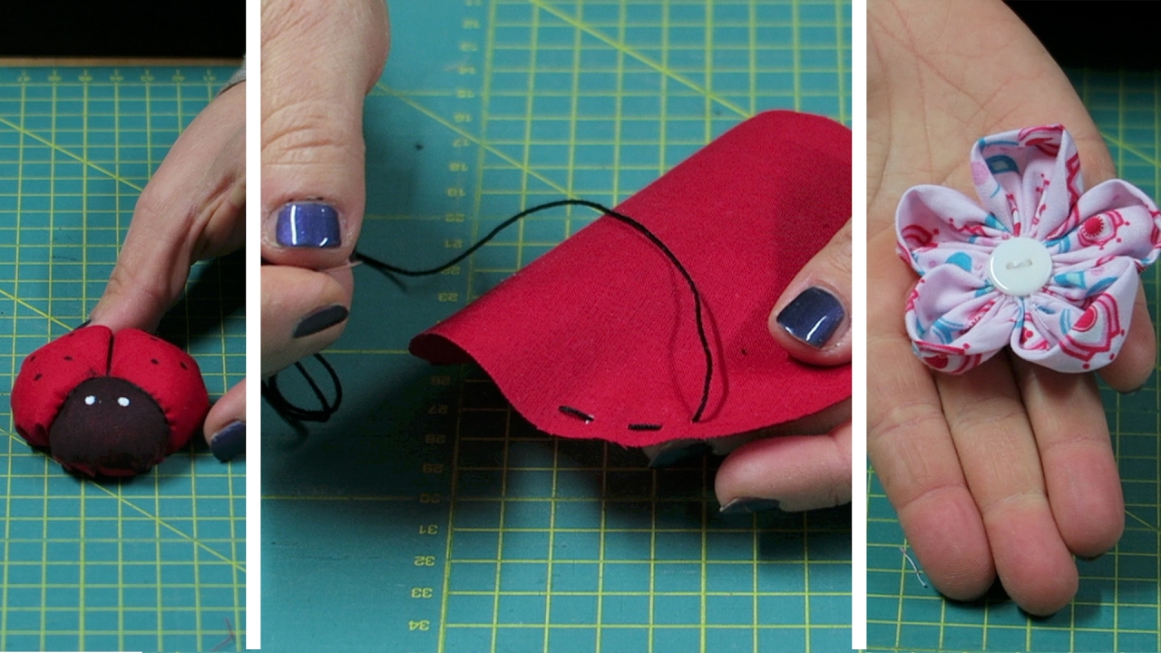 Cucito creativo tutorial - fiore e coccinella in stoffa - Punto filza