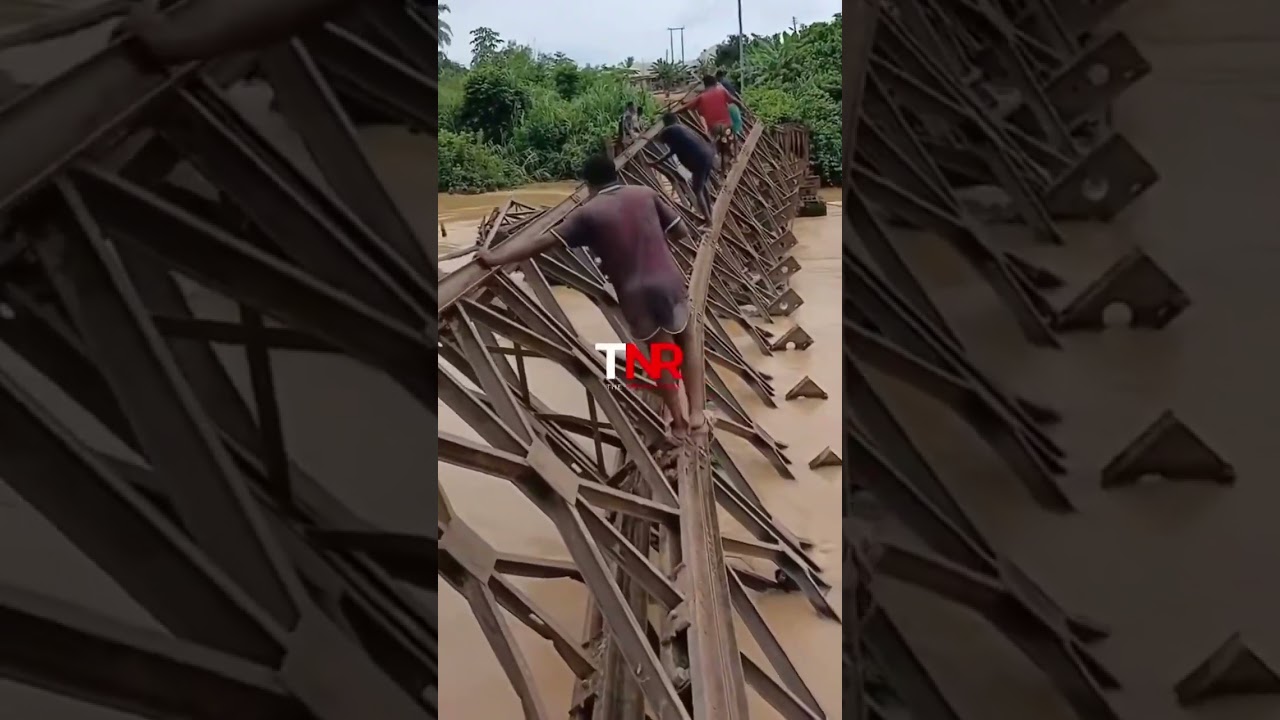 Residents and commuters Hv been captured attempting to cross a collapsed bridge over flowing #flood