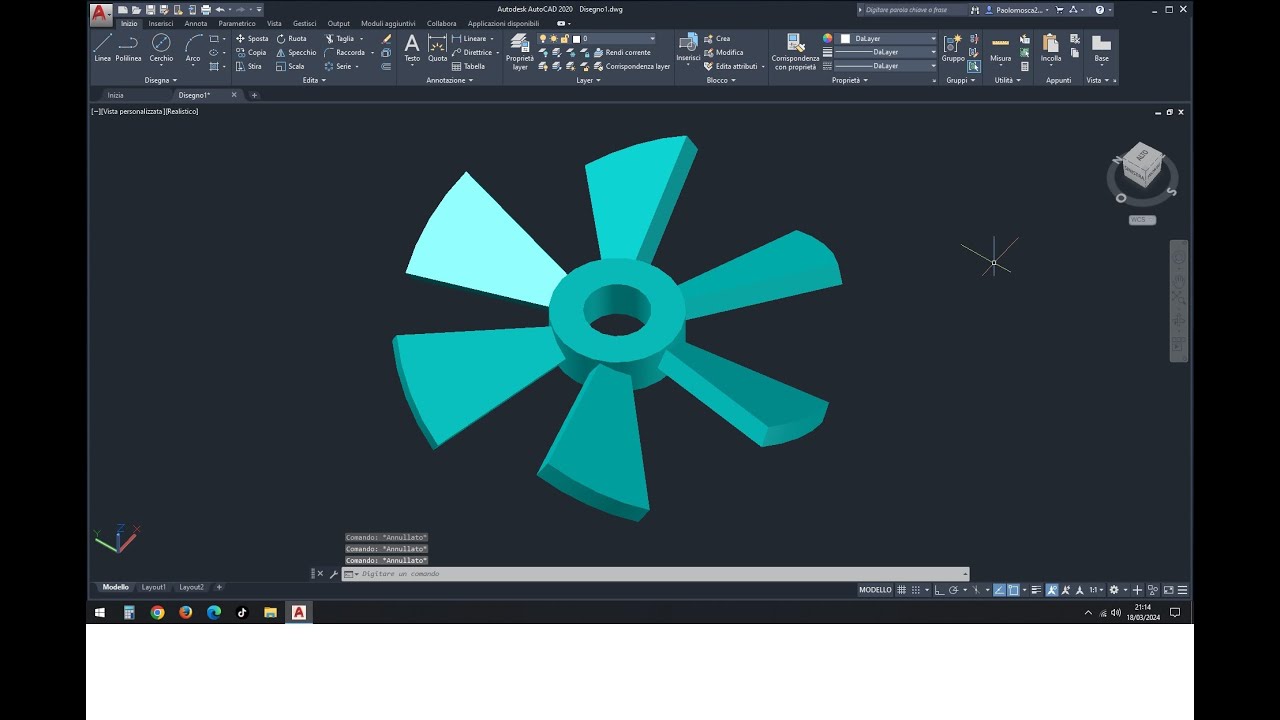 Realizzare un VENTOLA CON PALE INCLINATE in 3D su Autocad - Prof. Paolo Mosca
