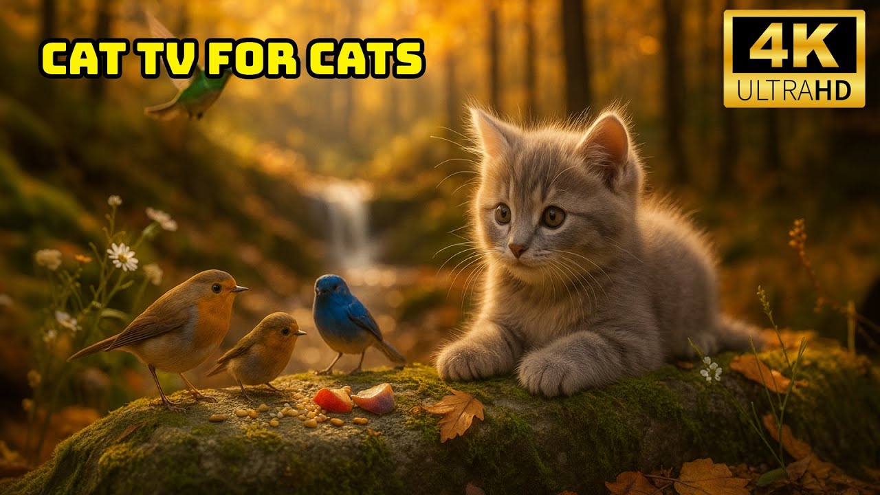 Cat TV for Cats to Watch 4K😺 Birds Chirping and Squirrels Foraging Under the Sunlit Forest Canopy