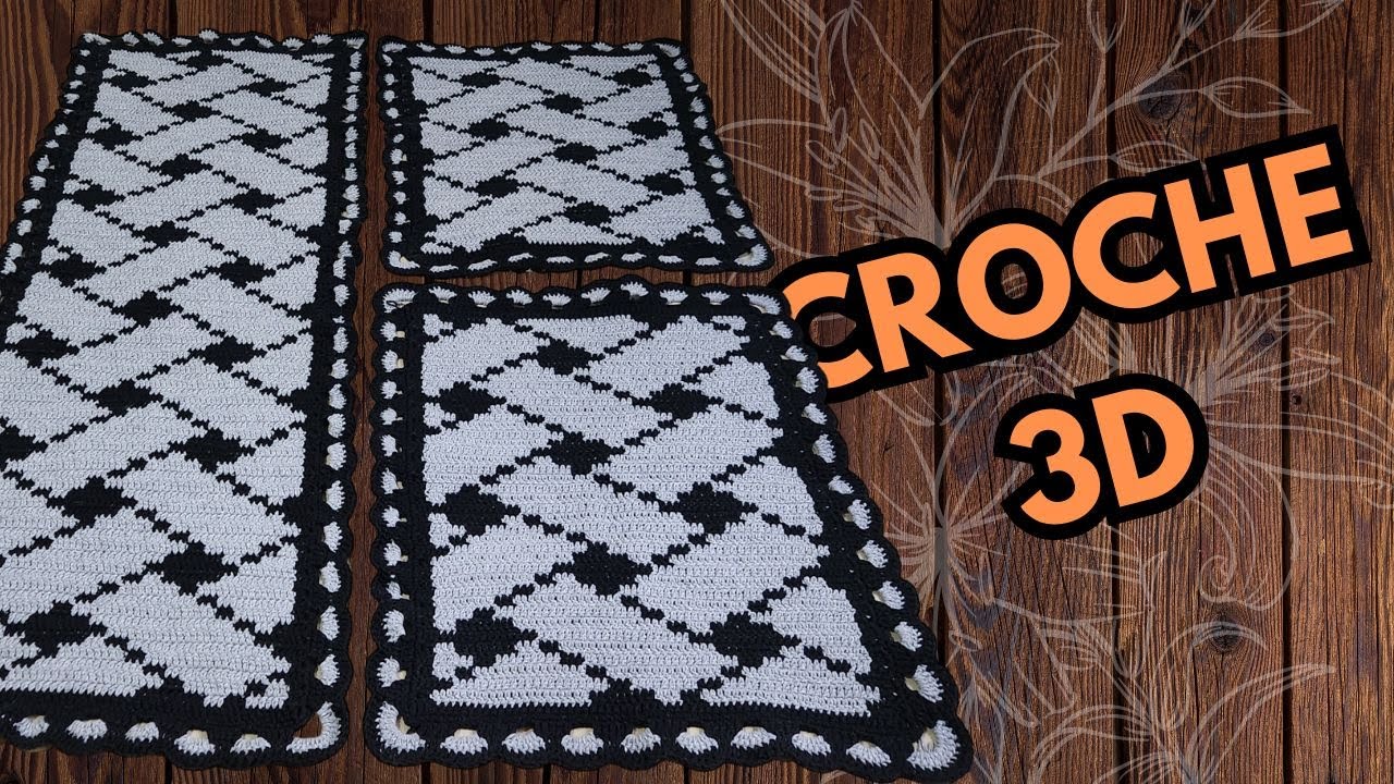 JOGO DE COZINHA CROCHE 3D/ CROCHE RETANGULAR
