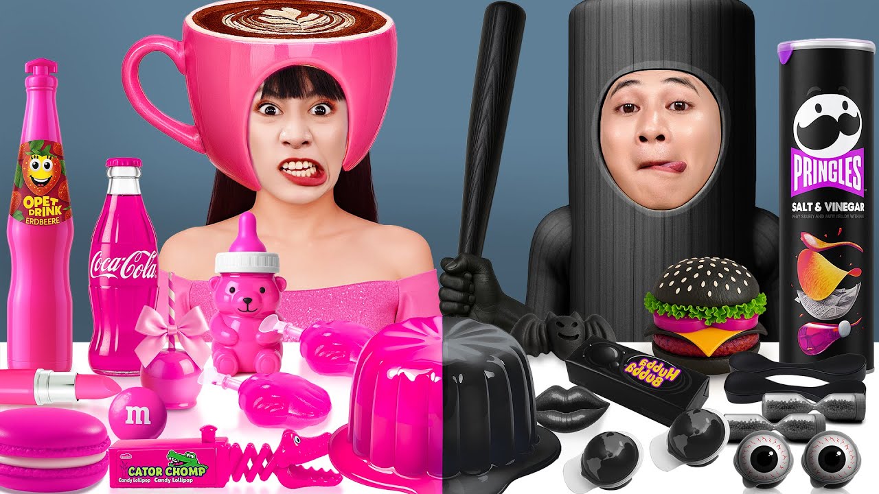 Tantangan Makanan Pink Vs Hitam|ASMR Mukbang Permen Oleh Ballerina Cappuccina Vs AssassinoCappuccino