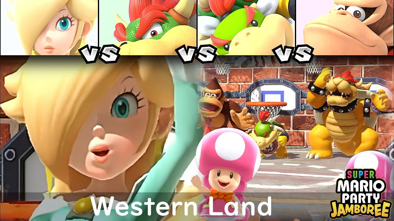 Super Mario Party Jamboree Rosalina vs Bowser vs Bowser Jr vs Donkey Kong in Western Land