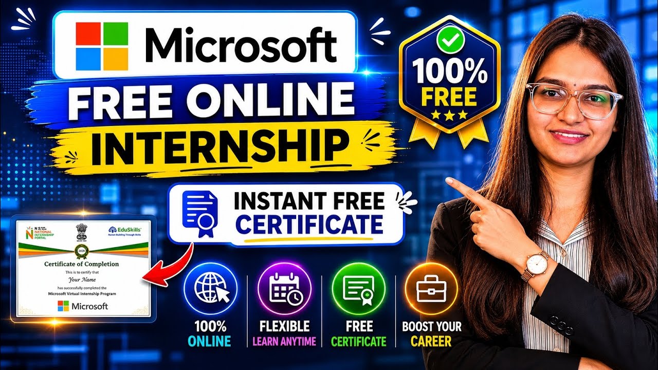 🔥Microsoft Internship 2026 (FREE) | Work From Home + Certificate | No Fees , No Exam | college Vidya