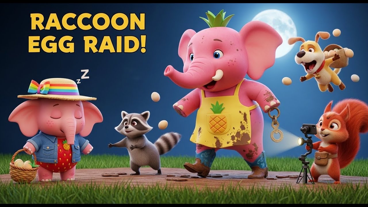 Strawberry Elephant Farm 🍓🦝 RACCOON STEALS EGGS! Sweetie Leaves Basket – Night Raid!