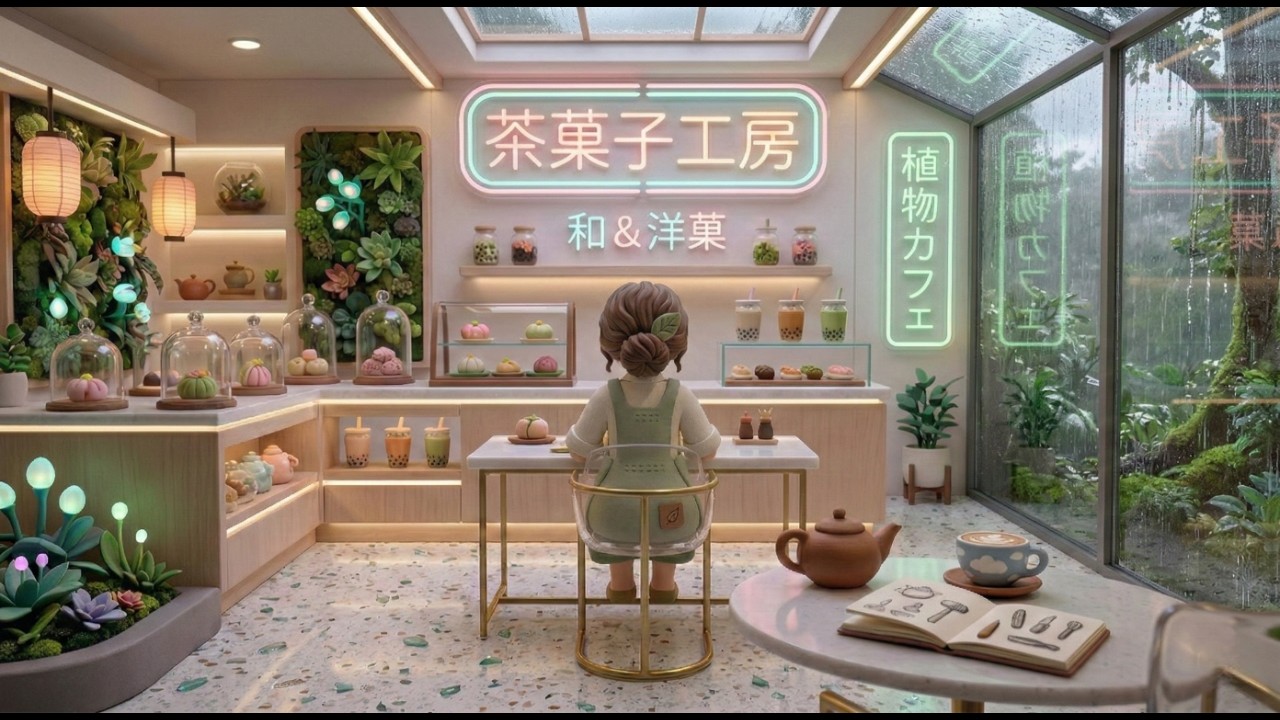 Rainy neo-cafe & chill beats 🍵🌿 a futuristic lofi mix to study/relax to| Lofi Stop Motion Lab