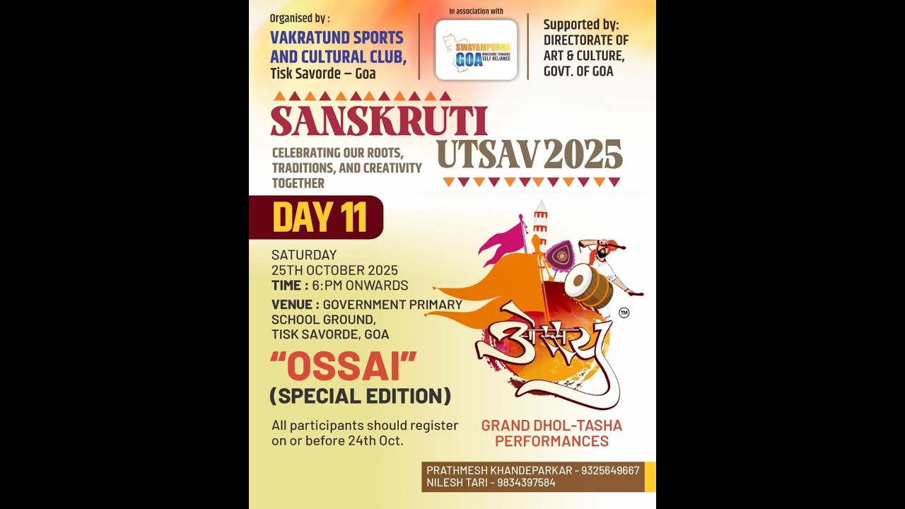 OSSAI - DHOL TASHA VADAN | Sanskruti Utsav 2025 Org By. Vakratund Sports Club Tisk Sanvordem