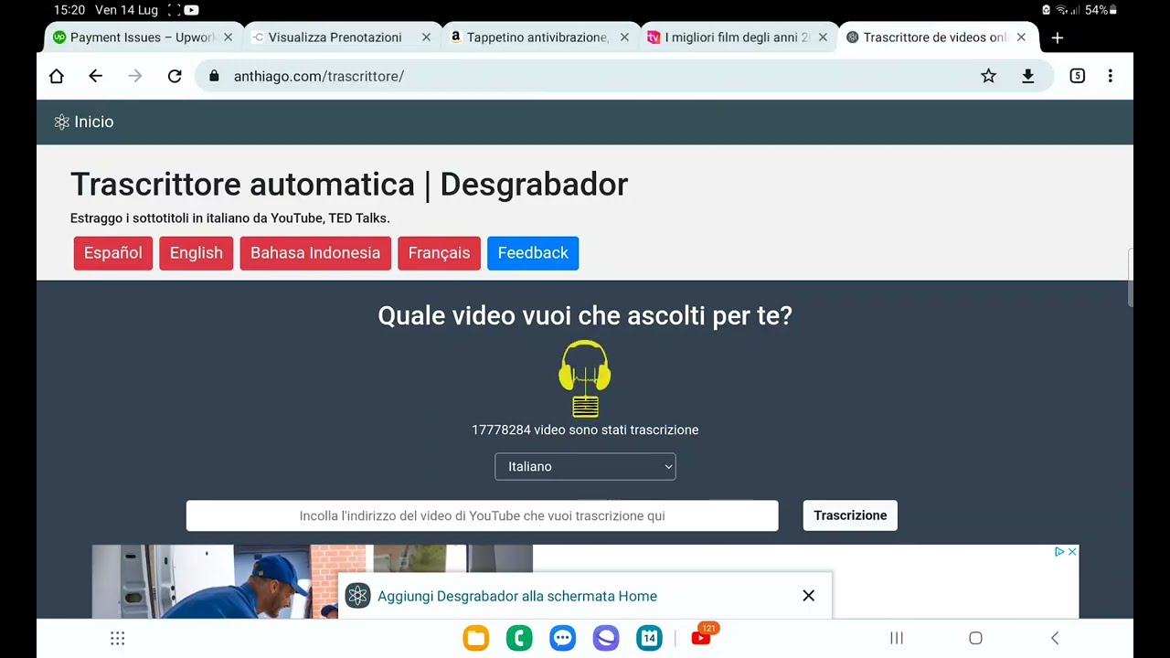 trascrizione automatica video youtube