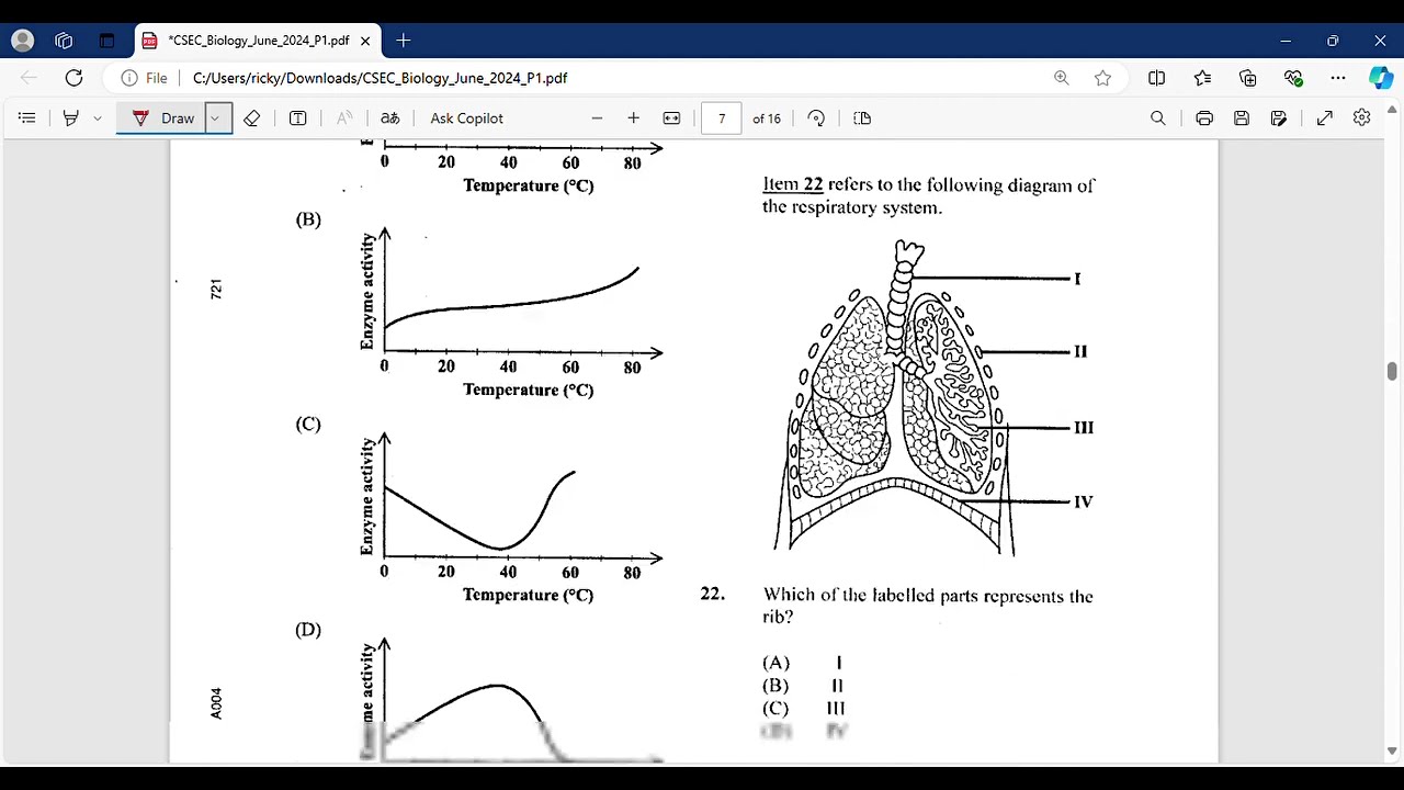 CSEC Biology June 2024 Paper 1 Solutions