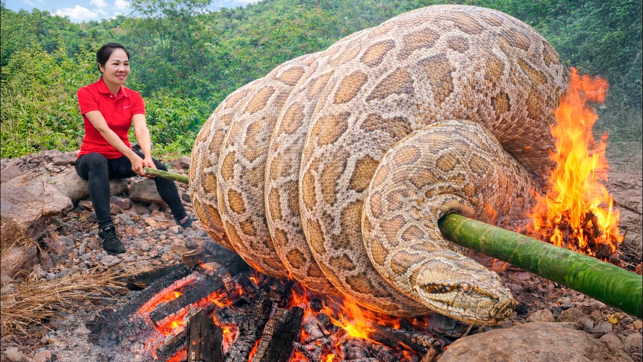 Harvesting Giant Unkillable Python & Go to Market Sell | Trap a giant python intruder to roast