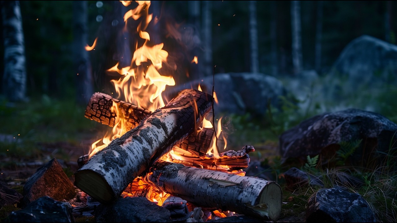 10 Hours Campfire Ambience 🔥 Cozy Nordic Forest Crackling Fire Sounds