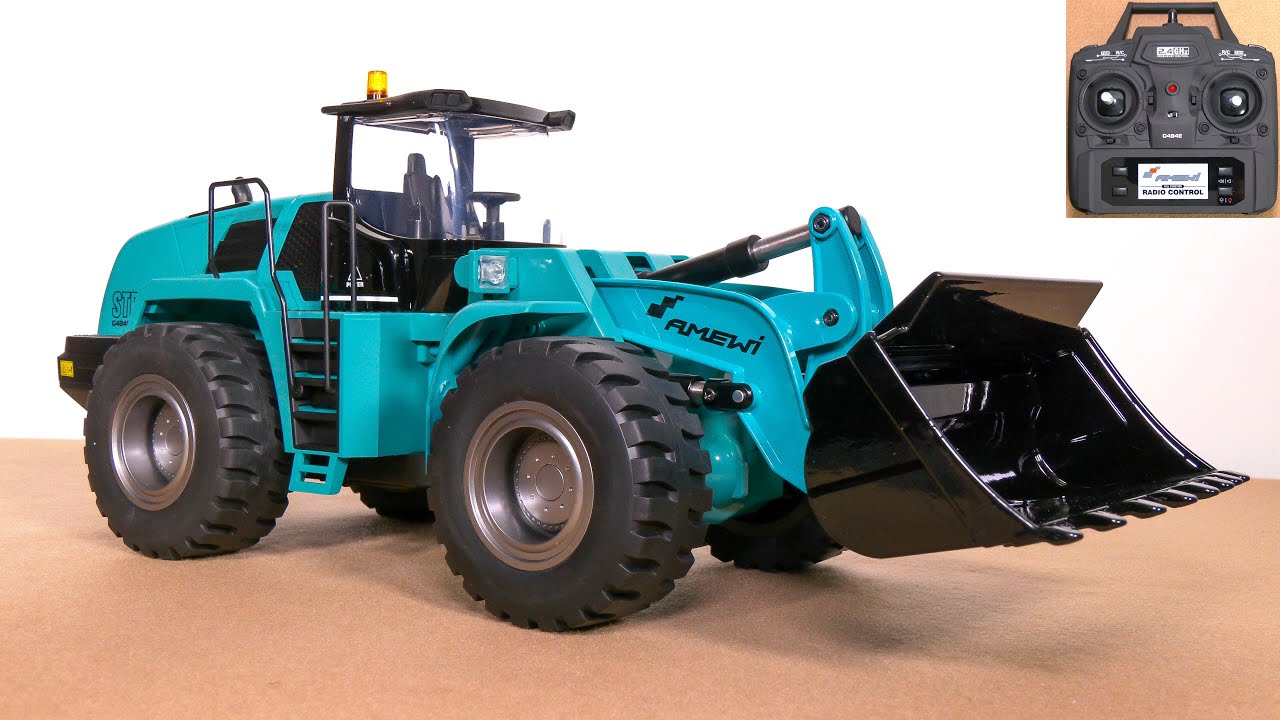 AMEWI 22500 RC WHEEL LOADER V4 PETROL METAL UNBOXING, FIRST TEST!! SCALE 1/14, RTR, DIECAST G484