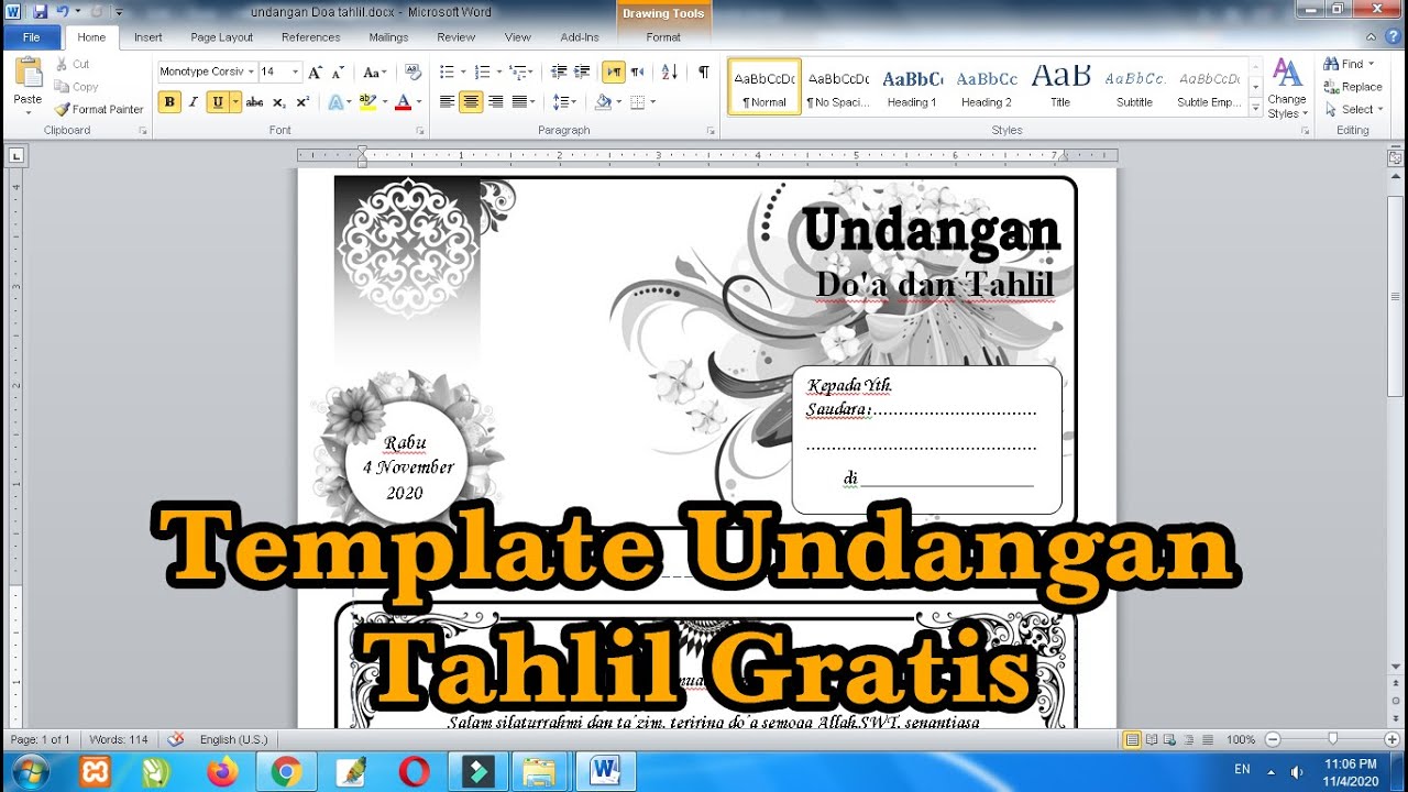 Membuat Undangan Tahlil 40 hari, undangan yasin , Undangan Tahlilan Undangan Kematian Dengan Ms Word