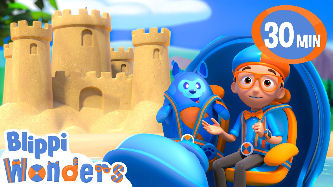 Digging & Building in the Sand 🏖️✨ | Blippi Wonders | Cars, Trucks & Vehicles Cartoon | Moonbug Kids