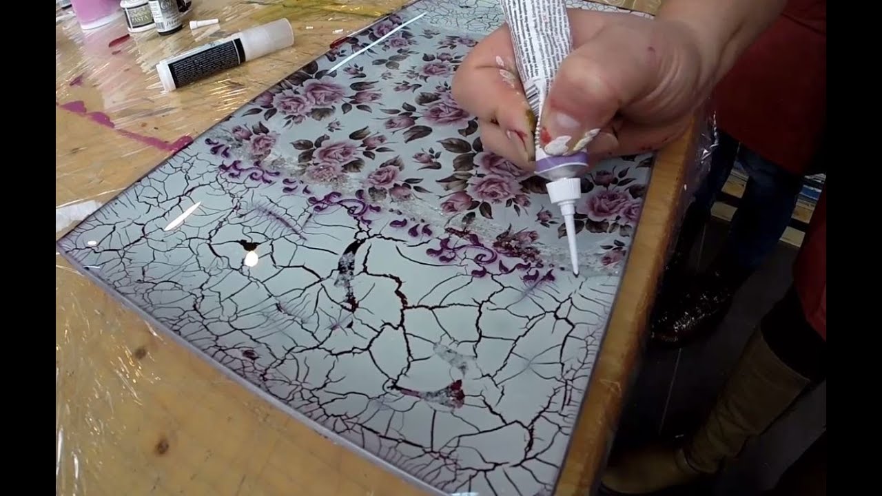 Decoupage on glass & Cracking Paste - Tehnica decupajului pe sticla si pasta de crapare