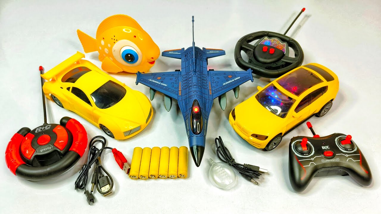 Unboxing Remote Control BMW Car and RC Jet Airplane and Lighting RC Car and Electric Fish 