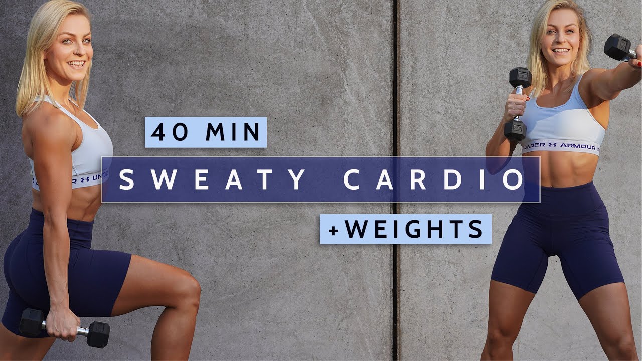 40 MIN CARDIO W. LIGHT WEIGHTS - FULL BODY HIIT | Super Sweaty & Fun | No Repeat | Mood Booster
