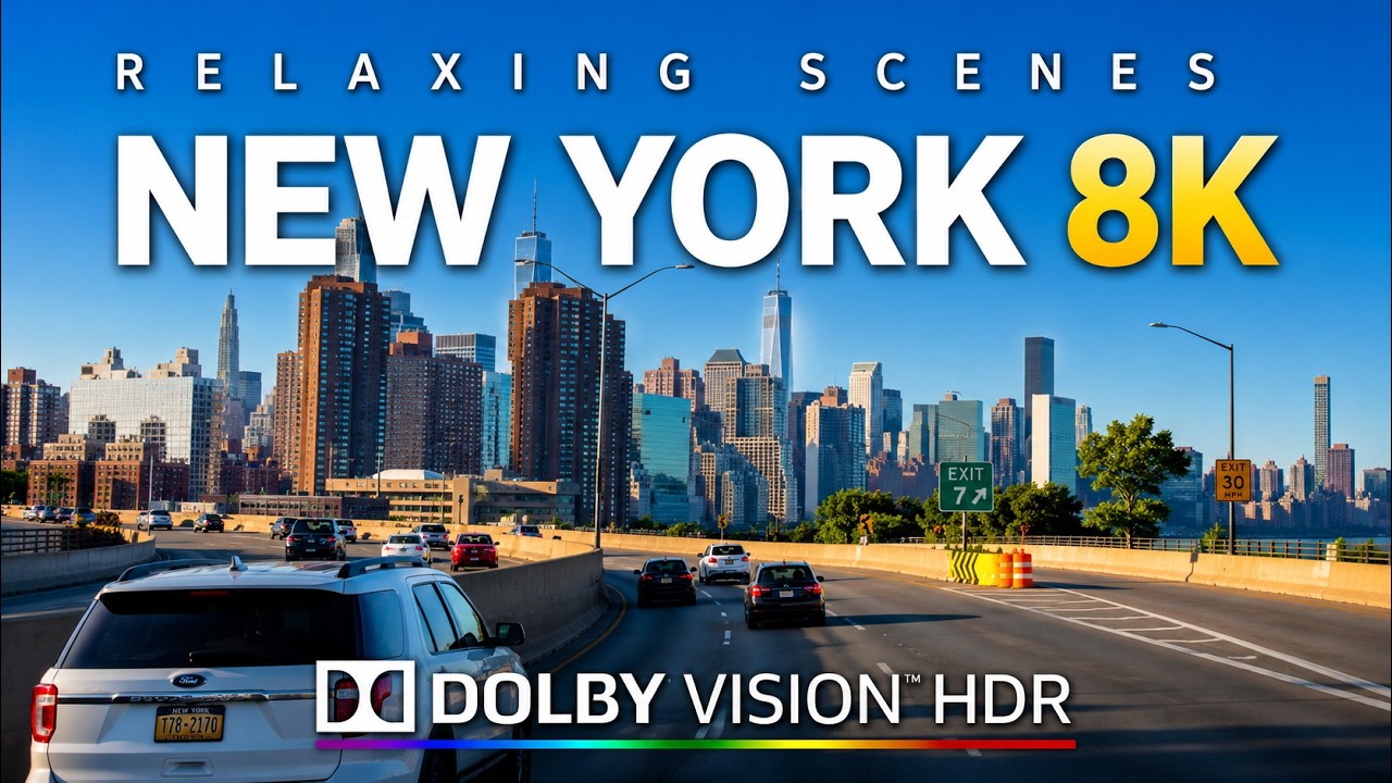 Driving Beautiful New York City at Sunset 8K Dolby Vision HDR